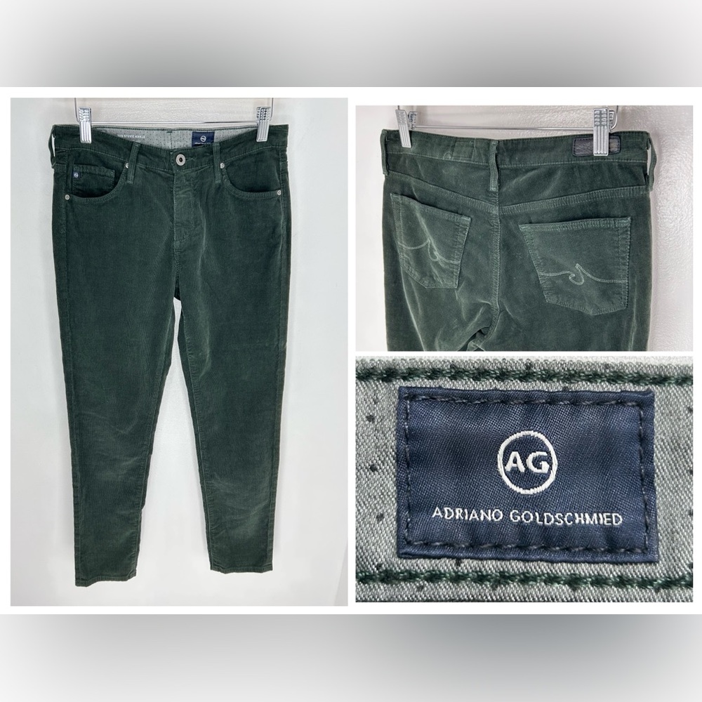 AG Adriano Goldschmied The Stevie Ankle Corduroy‎ Pants Size 27R Green 29x27.5